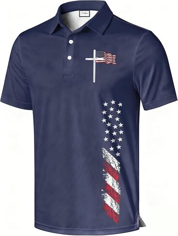 Men's Golf Polo Shirt, Faith Cross Print, Short Sleeve, Christian Graphic All-Over Print, Regular Fit in Kuwait
