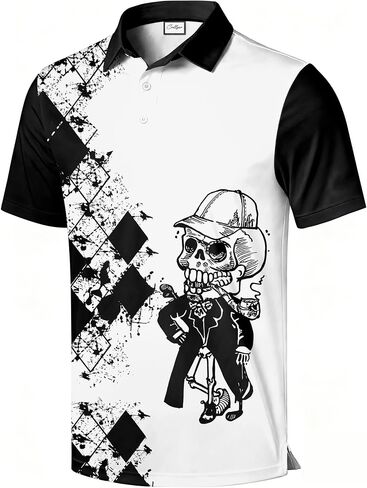 Men's Golf Polo Shirt, Funny Character Graphic Print, All-Over Print, Short Sleeve, Regular Fit in Saudi Arabia