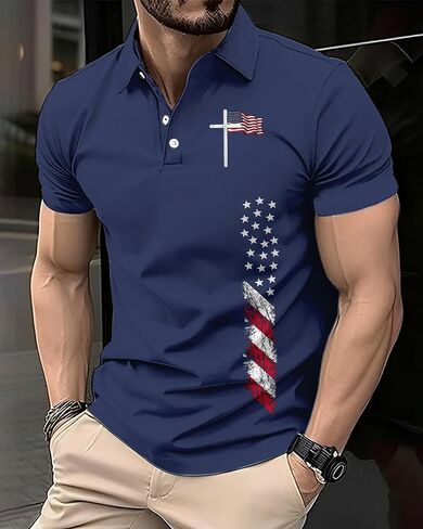 Men's Golf Polo Shirt, Faith Cross Print, Short Sleeve, Christian Graphic All-Over Print, Regular Fit in Kuwait