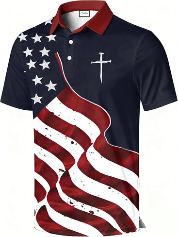 Men's Golf Polo Shirt, Faith Cross Print, Short Sleeve, Christian Graphic All-Over Print, Regular Fit in Kuwait