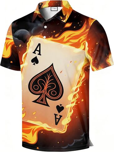 Men's Golf Polo Shirt, Funny Character Graphic Print, All-Over Print, Short Sleeve, Regular Fit in Saudi Arabia