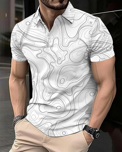Men's Golf Polo Shirt, Stylish Casual Print, Short Sleeve, Classic Collar, Relaxed Regular Fit in Saudi Arabia