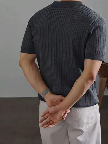 Mens Knit Polo Shirts, Ribbed Short Sleeve Polo Sweater Casual Old Money Summer Shirts for Men in Kuwait