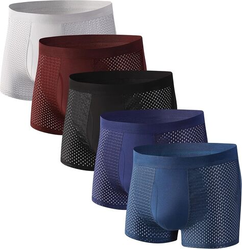 Upgrade Bamboo Boxer Briefs Breathable Mens Underwear Soft Comfortable Underwear with Pouch for Men 5 Pack in Saudi Arabia