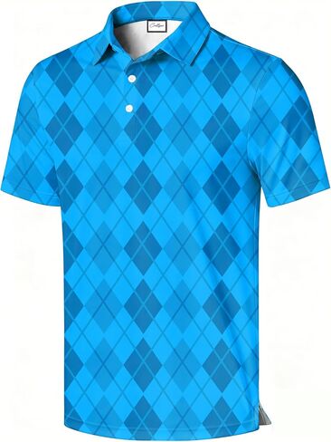 Men's Golf Polo Shirt, Stylish Casual Print, Short Sleeve, Classic Collar, Relaxed Regular Fit in Saudi Arabia