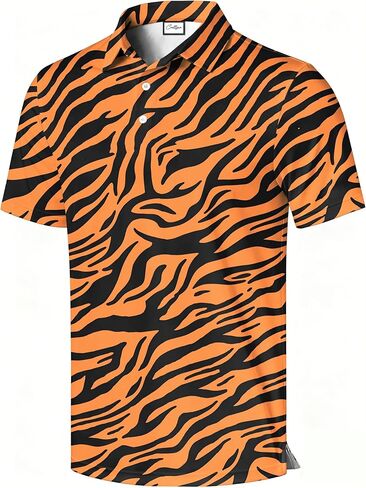 Men's Golf Polo Shirt, Stylish Casual Print, Short Sleeve, Classic Collar, Relaxed Regular Fit in Saudi Arabia