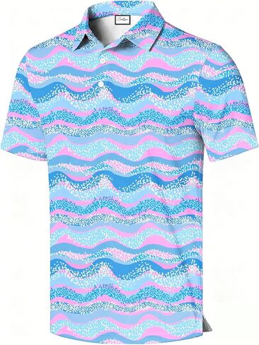 Men's Golf Polo Shirt, Stylish Casual Print, Short Sleeve, Classic Collar, Relaxed Regular Fit in Saudi Arabia
