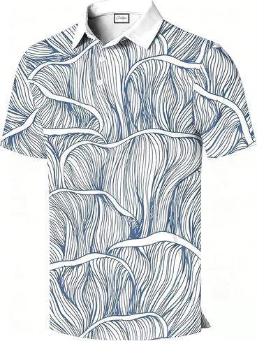 Men's Golf Polo Shirt, Stylish Casual Print, Short Sleeve, Classic Collar, Relaxed Regular Fit in Saudi Arabia