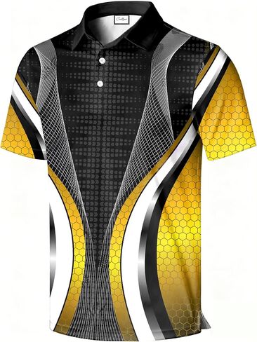Men's Golf Polo Shirt, Stylish Casual Print, Short Sleeve, Classic Collar, Relaxed Regular Fit in Saudi Arabia