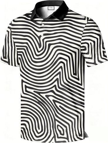 Men's Golf Polo Shirt, Stylish Casual Print, Short Sleeve, Classic Collar, Relaxed Regular Fit in Saudi Arabia
