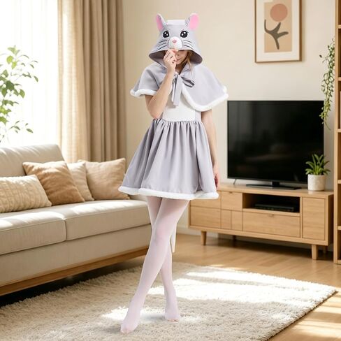 Mouse Costume for Women Girls, Cute Animal Hooded Cape + Dress Set with Tail, Halloween Cosplay in Saudi Arabia