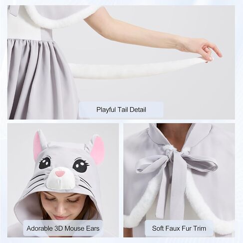 Mouse Costume for Women Girls, Cute Animal Hooded Cape + Dress Set with Tail, Halloween Cosplay in Saudi Arabia