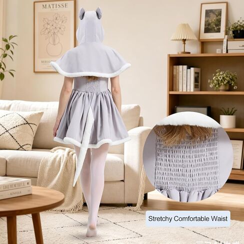 Mouse Costume for Women Girls, Cute Animal Hooded Cape + Dress Set with Tail, Halloween Cosplay in Saudi Arabia