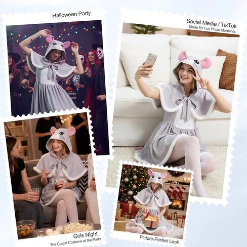 Mouse Costume for Women Girls, Cute Animal Hooded Cape + Dress Set with Tail, Halloween Cosplay in Saudi Arabia