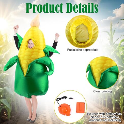 Skylety Corn Inflatable Costume for Adult Corn Inflatable Cosplay Popcorn Crop Outfit Apparel 3D for Women Men Unisex Adult Body for Food Costume Cosplay Party Accessory Favor Supply in Kuwait