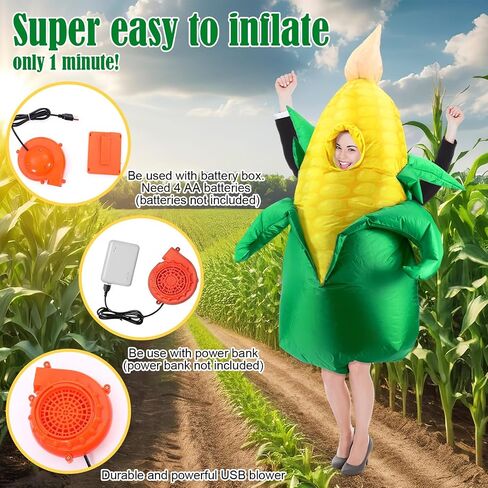 Skylety Corn Inflatable Costume for Adult Corn Inflatable Cosplay Popcorn Crop Outfit Apparel 3D for Women Men Unisex Adult Body for Food Costume Cosplay Party Accessory Favor Supply in Kuwait