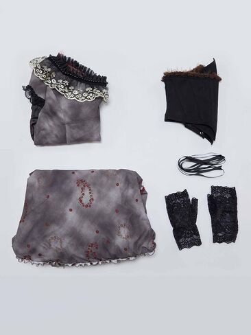 MEOWCOS Gothic Vintage Set U-Neck Top Ruffled Skirt with Corset and Gloves Halloween Costume in Kuwait