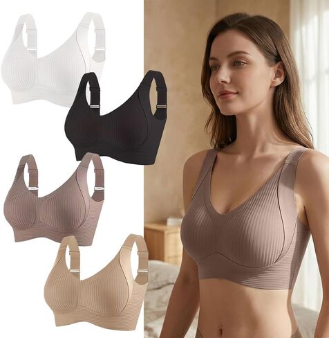 4pcs Set, Seamless, Comfortable, No Underwire, Back Clasp in Kuwait