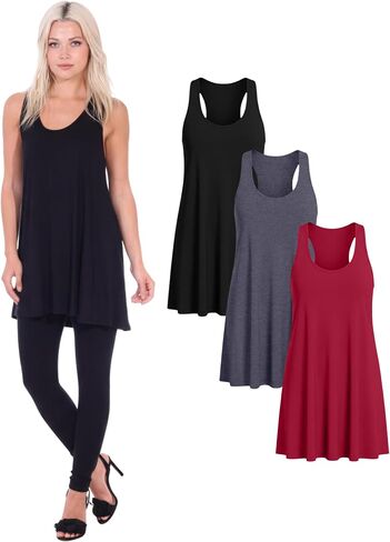 Popana Sleeveless Tunic Tops for Women, Flowy Soft Stretch Loose Dressy Fit Long Sleeveless Tops for Women 3-Pack in Saudi Arabia