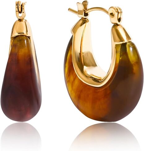 Gold Vintage Earrings for Women,14K Gold Plated Resin Chunky Hoop Earring Anthropologie Hypoallergenic Jewelry Gifts for Women in Saudi Arabia