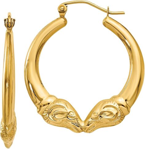 Ram Head Hoop Earrings in 14K Gold, 1" in Kuwait