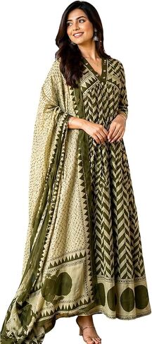 Cotton Anarkali Indian Kurti for Women Summer Dress Kurta Pant with Dupatta Set, Ethnic Indian Traditional Dress in Kuwait