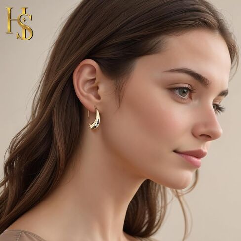HighSpark Gold Teardrop Hoop Earrings for Women | 18k Gold Plated Statement Oval Earrings | Jewelry Gift in Saudi Arabia