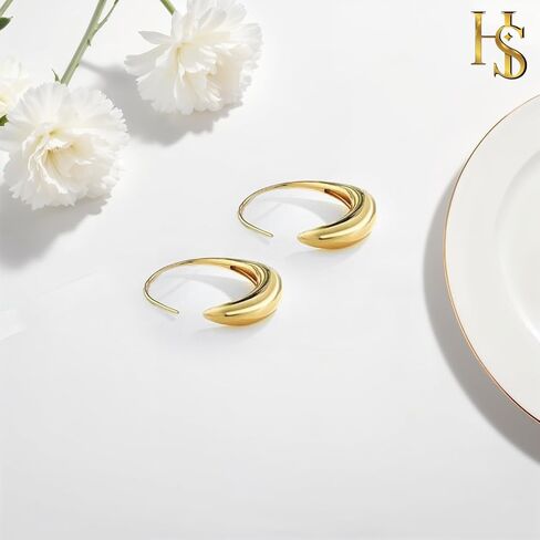 HighSpark Gold Teardrop Hoop Earrings for Women | 18k Gold Plated Statement Oval Earrings | Jewelry Gift in Saudi Arabia