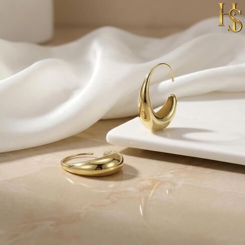 HighSpark Gold Teardrop Hoop Earrings for Women | 18k Gold Plated Statement Oval Earrings | Jewelry Gift in Saudi Arabia