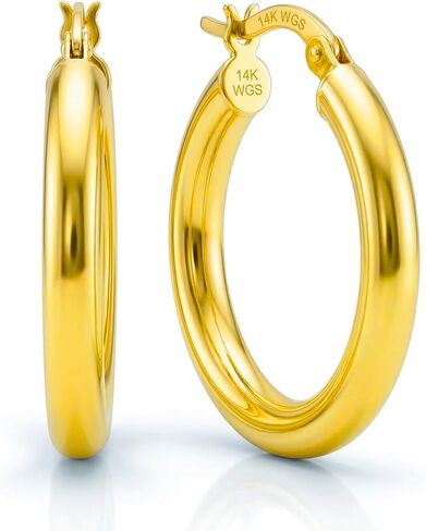 SHOP WGS Italian 14K Solid Gold Round Shape Hoop Earrings for Men & Women - Real 14K Yellow Gold Hoop Earrings for Women Jewelry Anniversary Birthday Gifts in Saudi Arabia