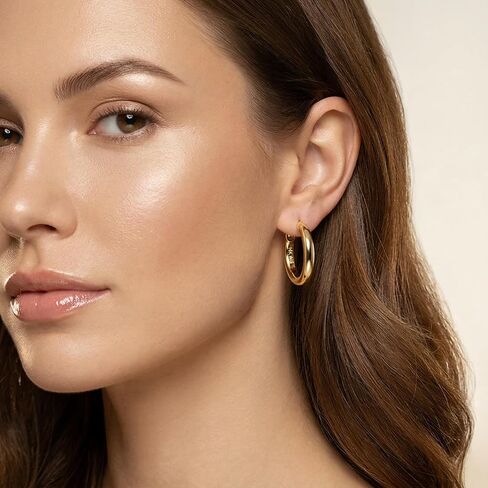 SHOP WGS Italian 14K Solid Gold Round Shape Hoop Earrings for Men & Women - Real 14K Yellow Gold Hoop Earrings for Women Jewelry Anniversary Birthday Gifts in Saudi Arabia