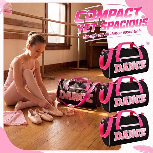 Shinylin 6 Pack Dance Bags Large Capacity Duffle Bags with Plush Chenille "Dance" Letters, Sport Gym Bag for Dancers Athletes Gifts in Ballet Class Sports Overnight Travel, 15"L x 9"W x 9"H in Saudi Arabia