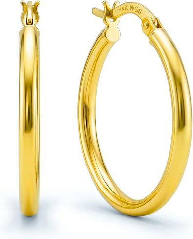 SHOP WGS Italian 14K Solid Gold Round Shape Hoop Earrings for Men & Women - Real 14K Yellow Gold Hoop Earrings for Women Jewelry Anniversary Birthday Gifts in Saudi Arabia
