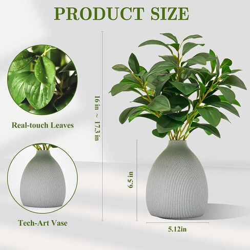 Cikuco 16.5" Artificial Eucalyptus Stems Potted Plant Faux Desk Plants,Real-Touch Greenery Stems with Vase, Fake Potted Plant for Farmhouse Home Office Decor in Saudi Arabia