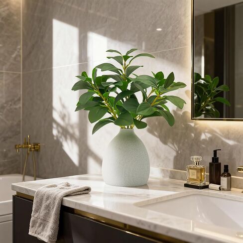 Cikuco 16.5" Artificial Eucalyptus Stems Potted Plant Faux Desk Plants,Real-Touch Greenery Stems with Vase, Fake Potted Plant for Farmhouse Home Office Decor in Saudi Arabia