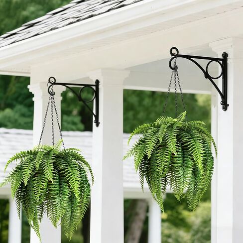 2 Set Fake Ferns with Hanging Baskets, Realistic Fake Hanging Plants, UV Resistant Artificial Ferns Outdoor Faux Plants for Front Porch Patio Garden Home Décor, No Assembly Required in Saudi Arabia