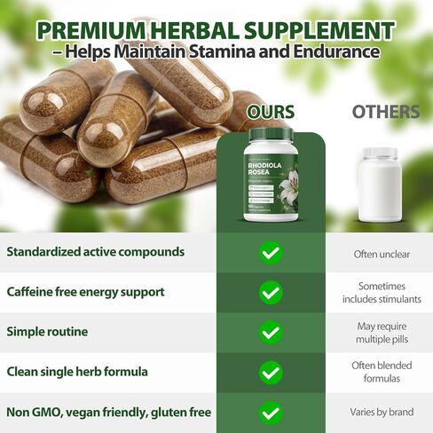 Rhodiola Rosea Supplement Organic – Adaptogenic Herbal Blend with Rhodiola for Stress Relief, Sustained Energy, Mental Focus & Cognitive Performance, Natural Non-GMO Daily Wellness Support (1) in Kuwait