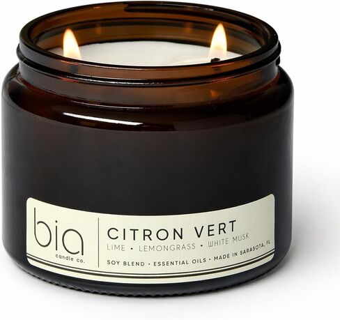 Citron Vert, Soy Candle, Lemon Ginger Bergamot, Lemongrass Lime, High Fragrance Load, Dual Lead-Free Wicks, Reusable Glass Jar, Uplifting Citrus Candle, 15 oz in Kuwait