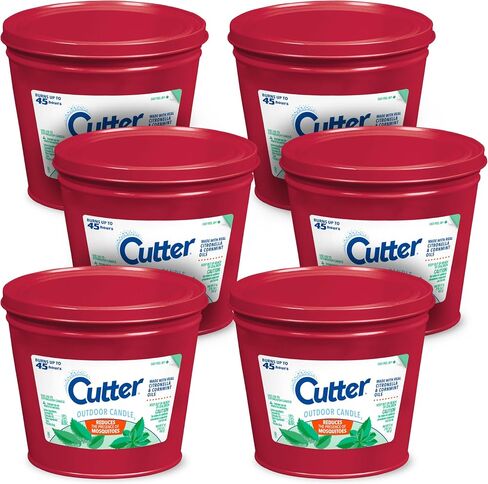 Cutter Candle, 17 Ounces, Outdoor Candle Made with Real Citronella Oil and Cornmint Oil Reduces The Presence of Mosquitoes with A Light, Fragrant Citronella and Mint Scent, 6 Pack in Saudi Arabia