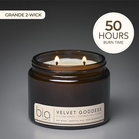 Velvet Goddess, Cherry Jasmine Amber Soy Candle, Rose Vanilla Cassis, Dual Lead-Free Wicks, High Fragrance Load, Reusable Glass Jar, Luxury Home Fragrance, 15 oz in Kuwait