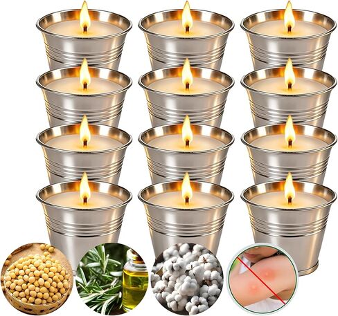 Citronella Candles Outdoor,Novel Steel Design 12-Pack,Use Natural Soy Wax & Citronella,15-Hour 2 oz Bucket Candles for Garden Camping Patio Backyard Balcony Family Party in Kuwait