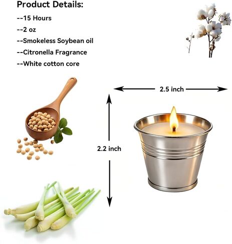 Citronella Candles Outdoor,Novel Steel Design 12-Pack,Use Natural Soy Wax & Citronella,15-Hour 2 oz Bucket Candles for Garden Camping Patio Backyard Balcony Family Party in Kuwait