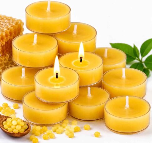 12 Pack Pure Beeswax Tea Light Candles-Natural Beeswax Tealight Candles-2 Hour Short Burn Time Tea Candle for Meditation, Yoga,Shabbat and Home Decor Air Purifying-Smokeless in Kuwait