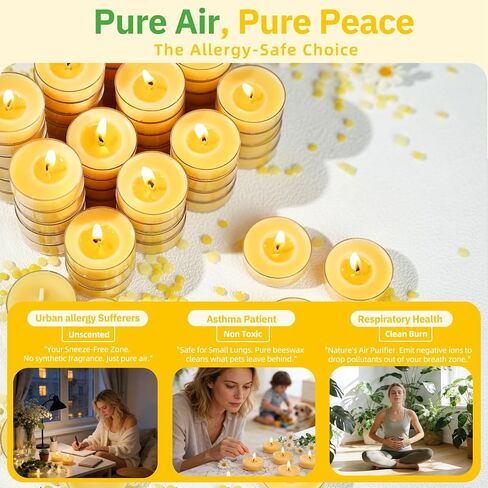 12 Pack Pure Beeswax Tea Light Candles-Natural Beeswax Tealight Candles-2 Hour Short Burn Time Tea Candle for Meditation, Yoga,Shabbat and Home Decor Air Purifying-Smokeless in Kuwait