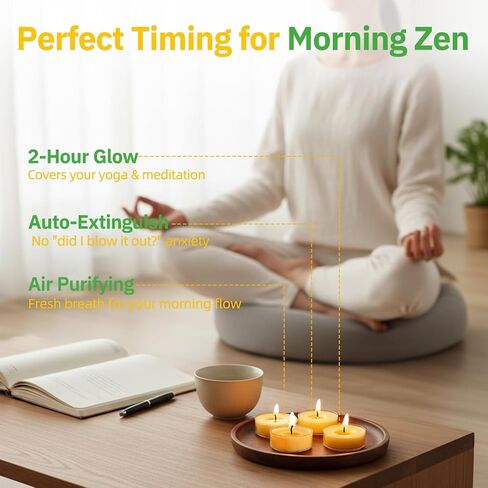 12 Pack Pure Beeswax Tea Light Candles-Natural Beeswax Tealight Candles-2 Hour Short Burn Time Tea Candle for Meditation, Yoga,Shabbat and Home Decor Air Purifying-Smokeless in Kuwait