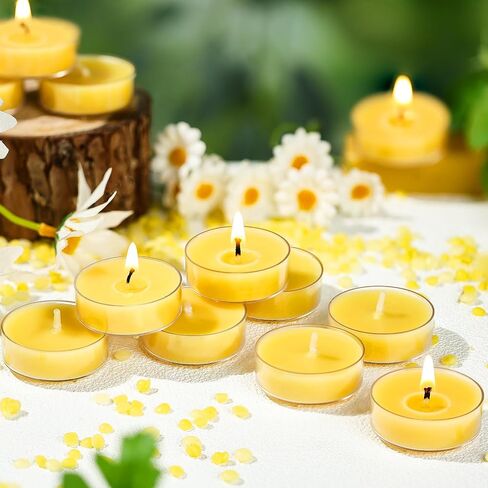 12 Pack Pure Beeswax Tea Light Candles-Natural Beeswax Tealight Candles-2 Hour Short Burn Time Tea Candle for Meditation, Yoga,Shabbat and Home Decor Air Purifying-Smokeless in Kuwait