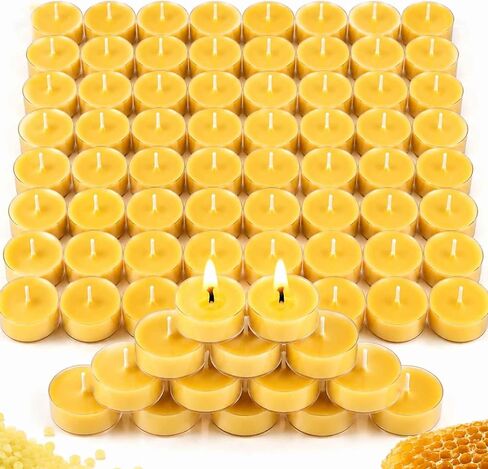 12 Pack Pure Beeswax Tea Light Candles-Natural Beeswax Tealight Candles-2 Hour Short Burn Time Tea Candle for Meditation, Yoga,Shabbat and Home Decor Air Purifying-Smokeless in Kuwait