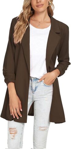 Unifizz Long Blazer Jackets for Women Button Front Casual Long Sleeve Notched Lapel Slim Work Office Blazer Jacket Suit #Dark Brown,Size XL#, X-Large in Kuwait