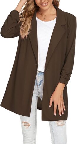 Unifizz Long Blazer Jackets for Women Button Front Casual Long Sleeve Notched Lapel Slim Work Office Blazer Jacket Suit #Dark Brown,Size XL#, X-Large in Kuwait