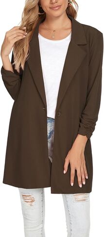 Unifizz Long Blazer Jackets for Women Button Front Casual Long Sleeve Notched Lapel Slim Work Office Blazer Jacket Suit #Dark Brown,Size XL#, X-Large in Kuwait